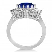 Oval Blue Sapphire & Diamond Accented Ring 14k White Gold (5.40ctw)