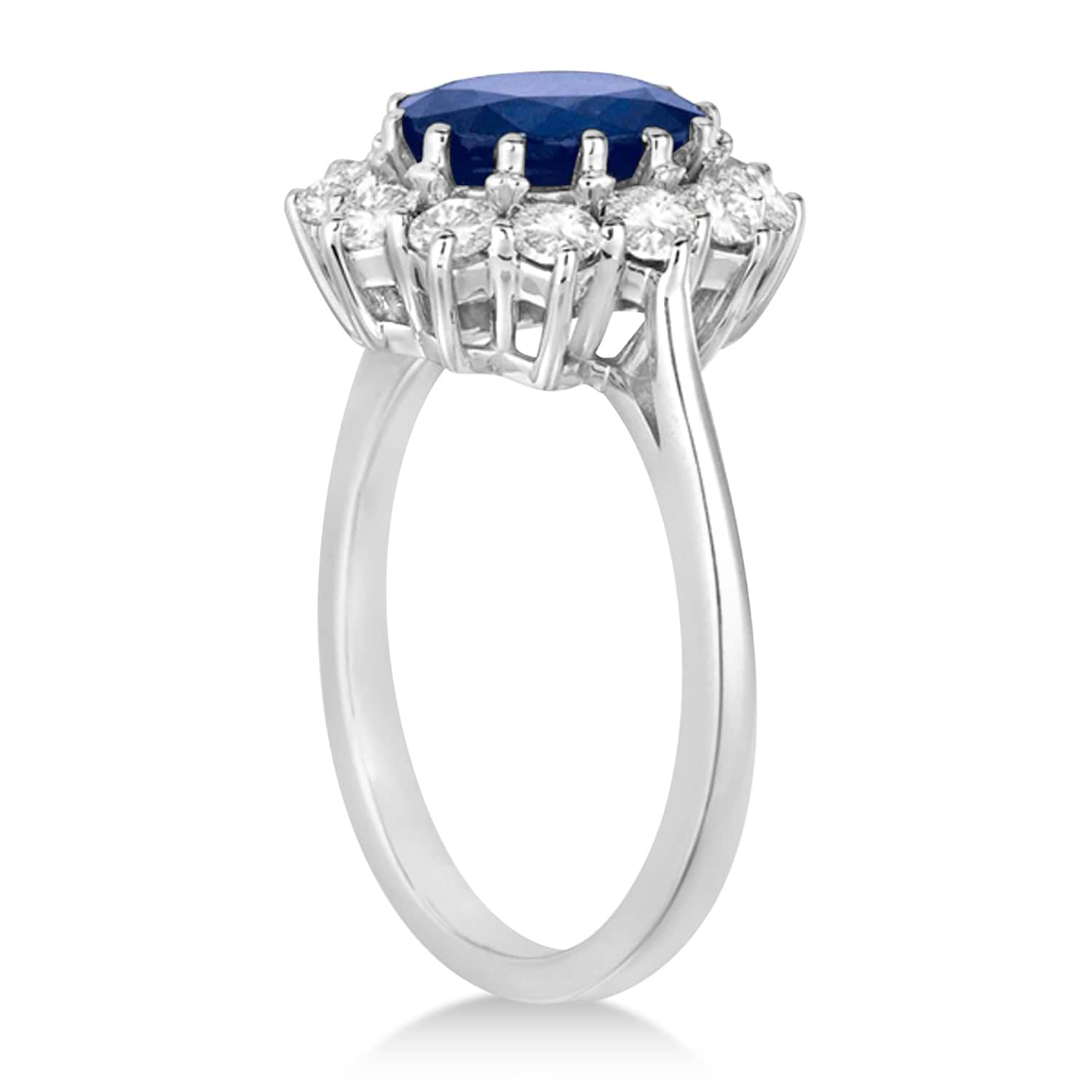 Oval Blue Sapphire & Diamond Accented Ring 14k White Gold (5.40ctw)