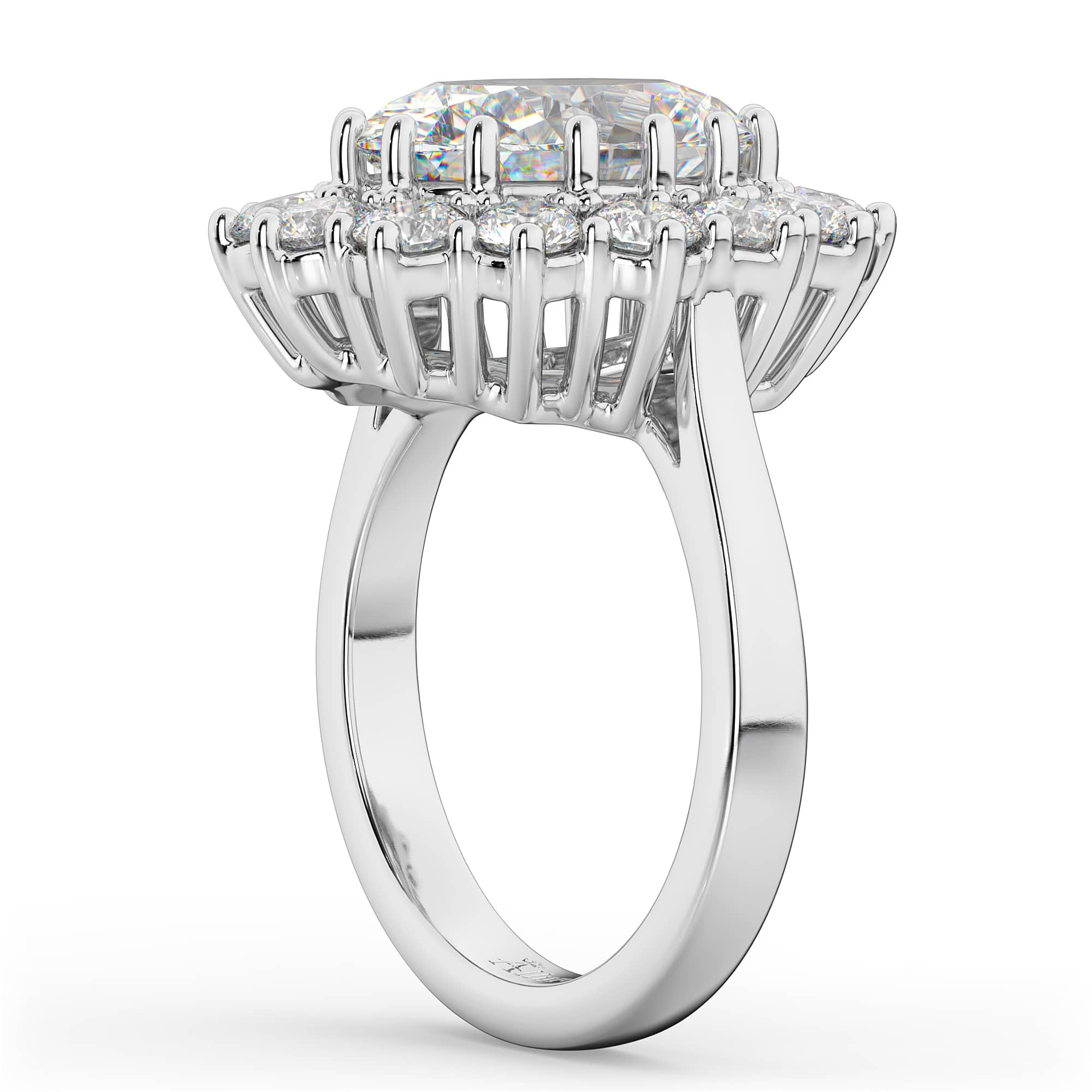 Oval Moissanite & Diamond Halo Lady Di Ring 14k White Gold (6.40ct)