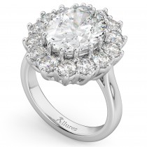 Oval Moissanite & Diamond Halo Lady Di Ring 14k White Gold (6.40ct)