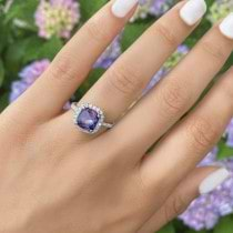 Cushion Cut Halo Amethyst & Diamond Engagement Ring 14k White Gold (3.11ct)