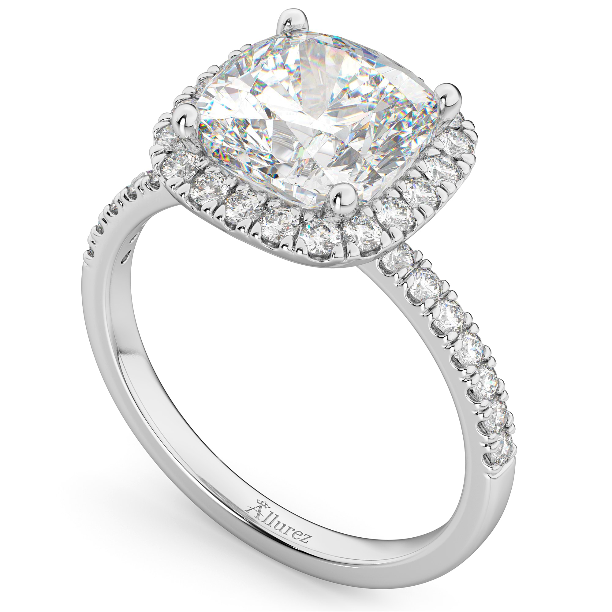 Cushion Cut Halo Moissanite & Diamond Engagement Ring 14k White Gold (2.66ct)