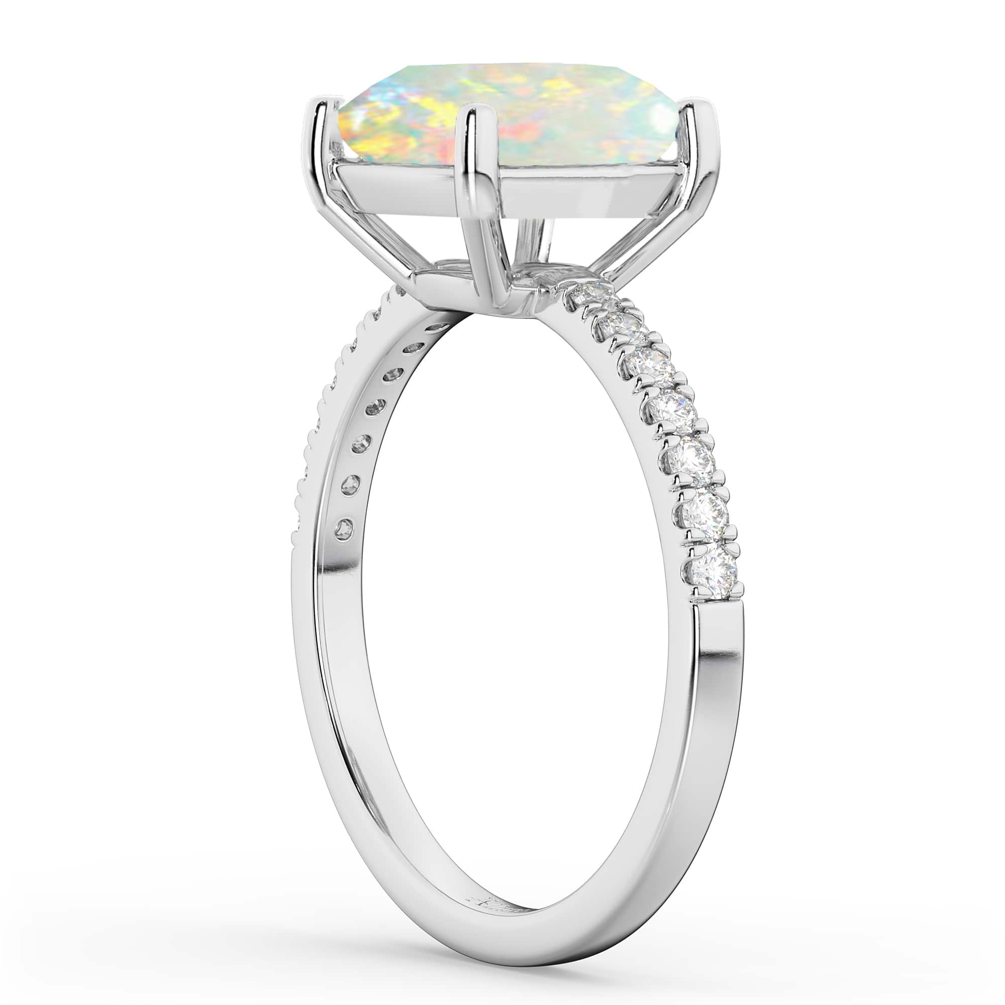 Cushion Cut Opal & Diamond Engagement Ring 14k White Gold (2.81ct)