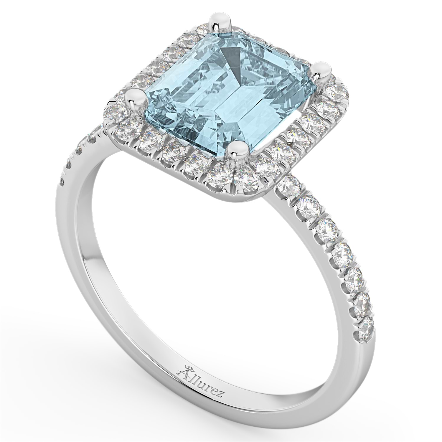 Aquamarine & Diamond Engagement Ring 14k White Gold (3.32ct)