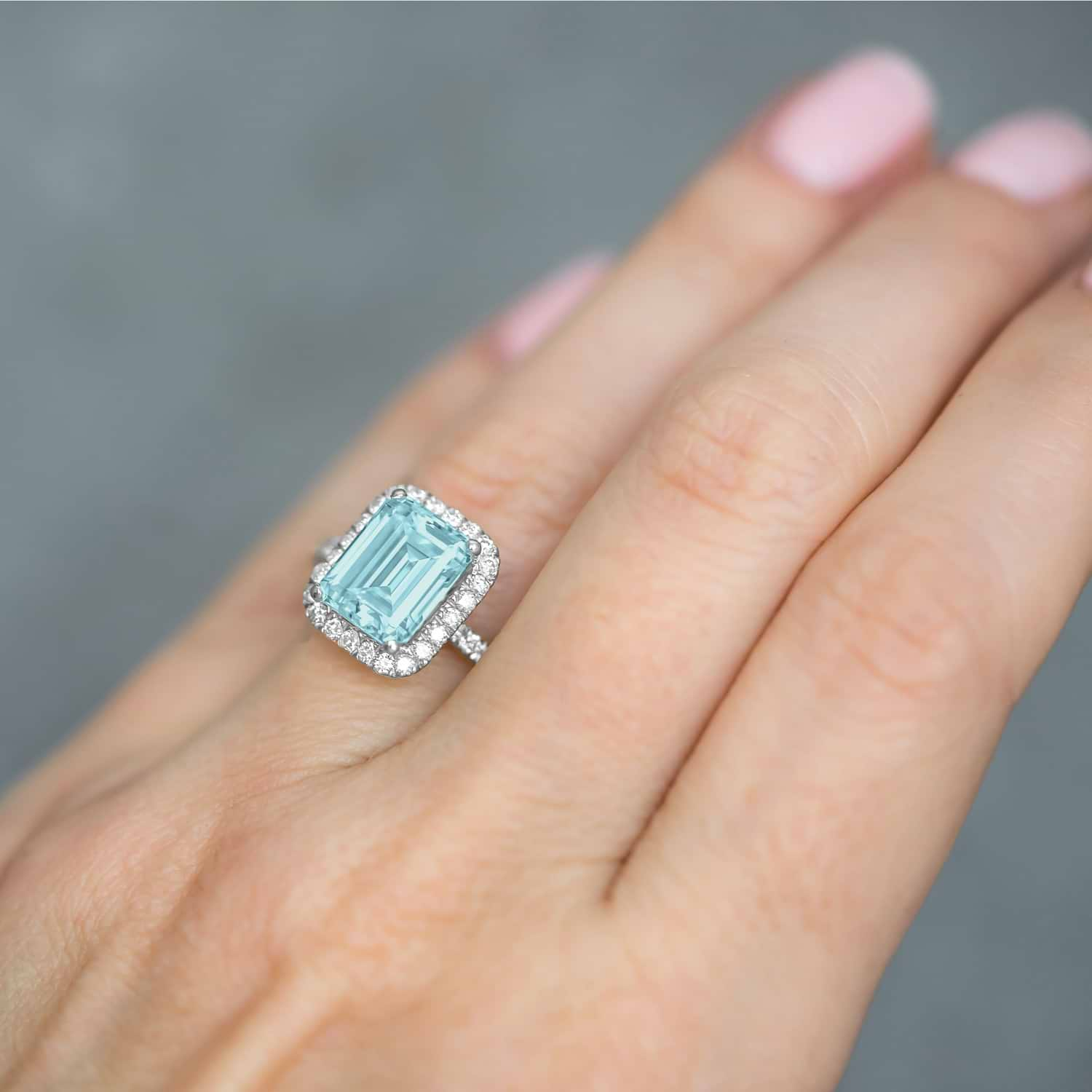 Aquamarine & Diamond Engagement Ring 14k White Gold (3.32ct)