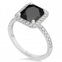 Black Onyx & Diamond Engagement Ring 14k White Gold (3.32ct)