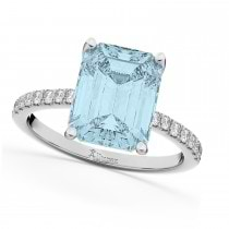 Emerald Cut Aquamarine & Diamond Engagement Ring 14k White Gold (2.96ct)