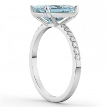 Emerald Cut Aquamarine & Diamond Engagement Ring 14k White Gold (2.96ct)