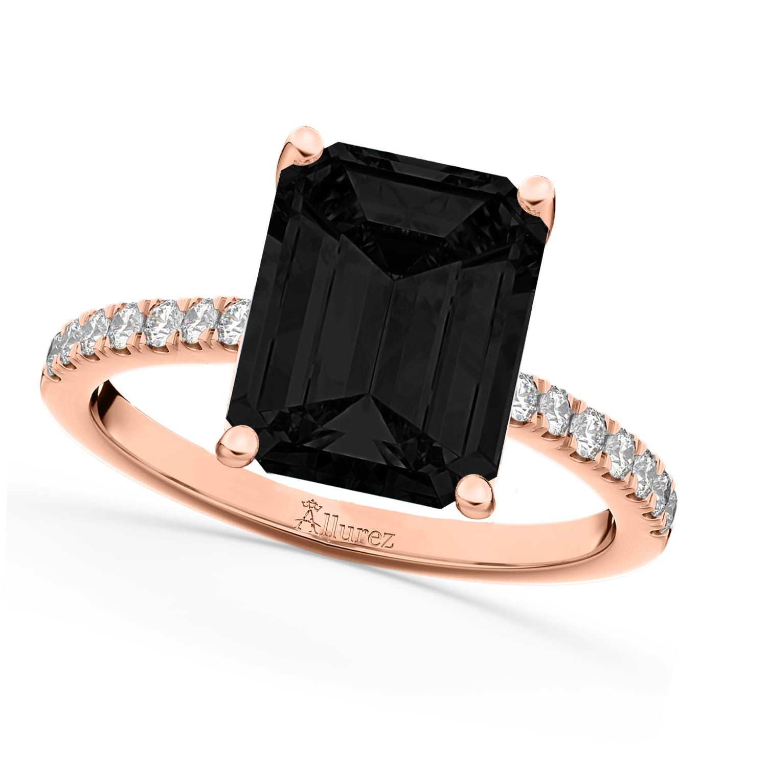 Emerald Cut Black Diamond & Diamond Engagement Ring 14k Rose Gold (2.96ct)