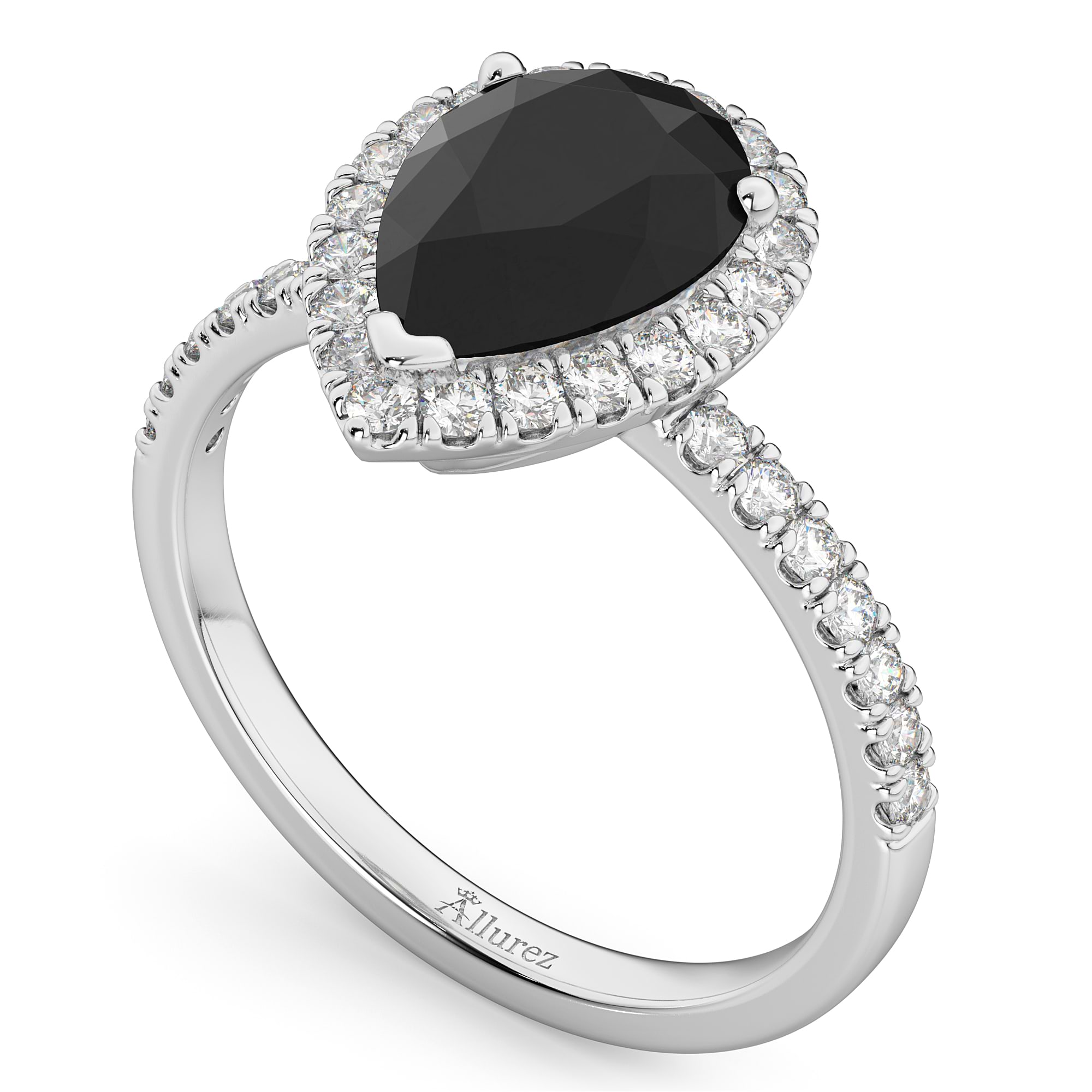 Pear Black Diamond & Diamond Engagement Ring 14K White Gold (2.51ct)