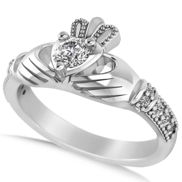 Diamond Claddagh Engagement Ring in 14k White Gold (0.42ct)