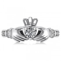 Diamond Claddagh Engagement Ring in 14k White Gold (0.42ct)