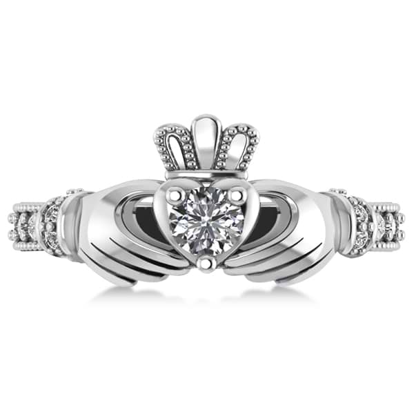 Diamond Claddagh Engagement Ring in 14k White Gold (0.42ct)