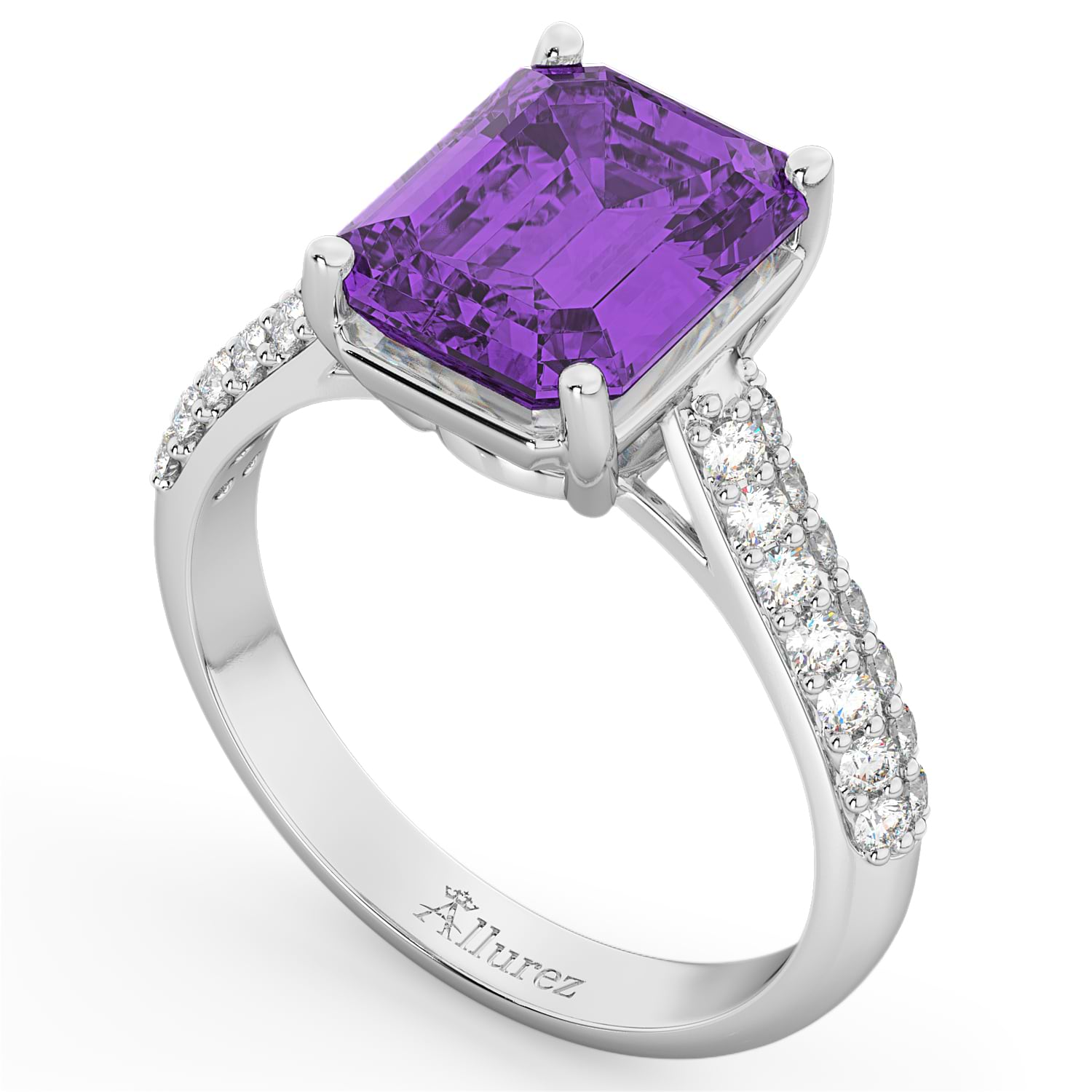 Emerald-Cut Amethyst & Diamond Engagement Ring 14k White Gold (5.54ct)