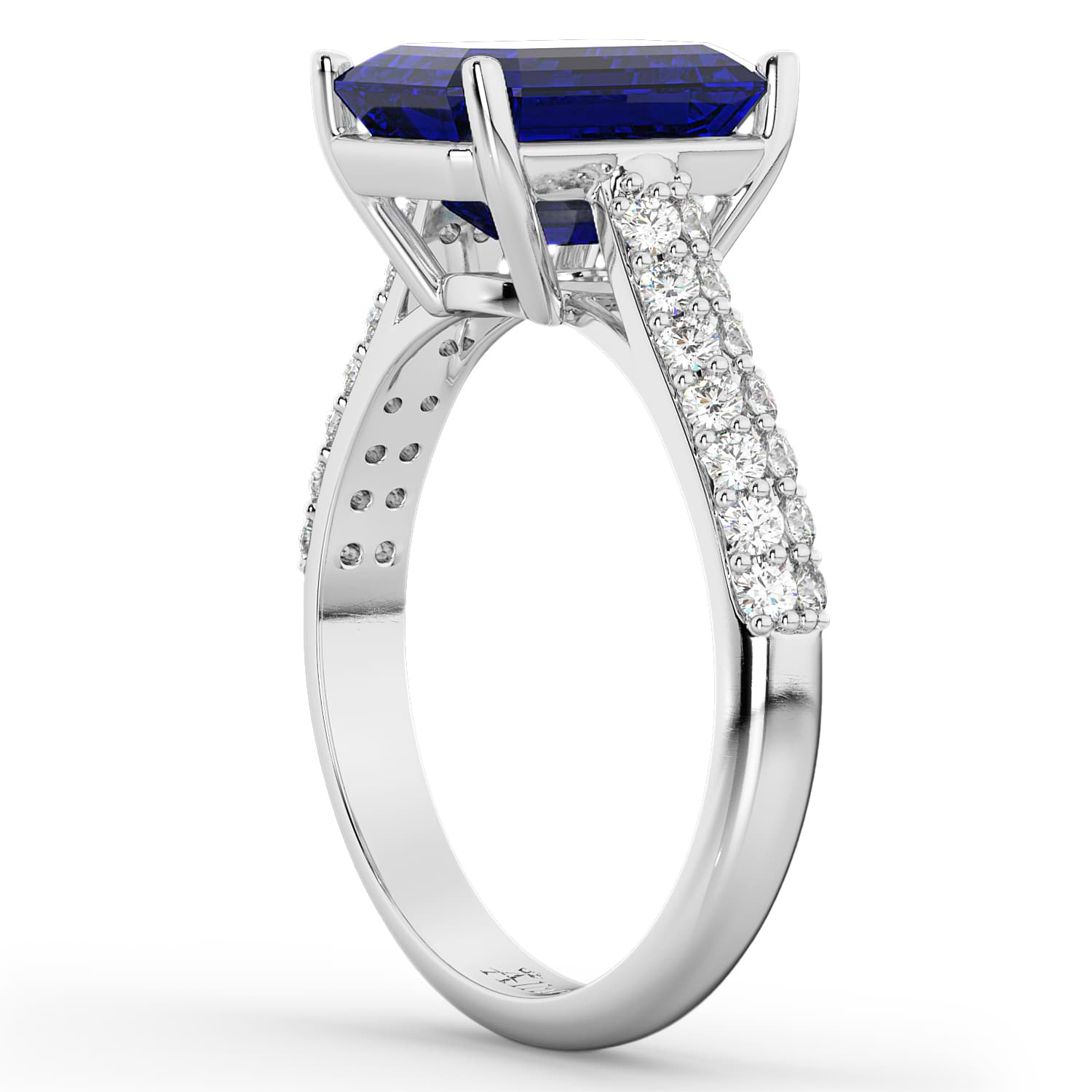 Emerald-Cut Blue Sapphire & Diamond Ring 14k White Gold (5.54ct)