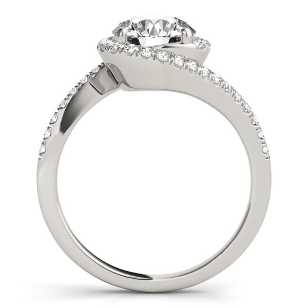 Diamond Halo Swirl Bridal Engagement Ring Set14k White Gold 0.43ct