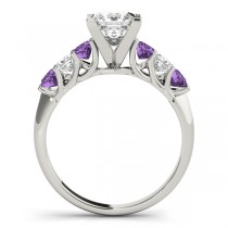 Princess cut Diamond & Amethyst Bridal Set 14k White Gold 1.30ct