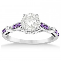 Marquise & Dot Amethyst Vintage Engagement Ring 14k White Gold 0.13ct