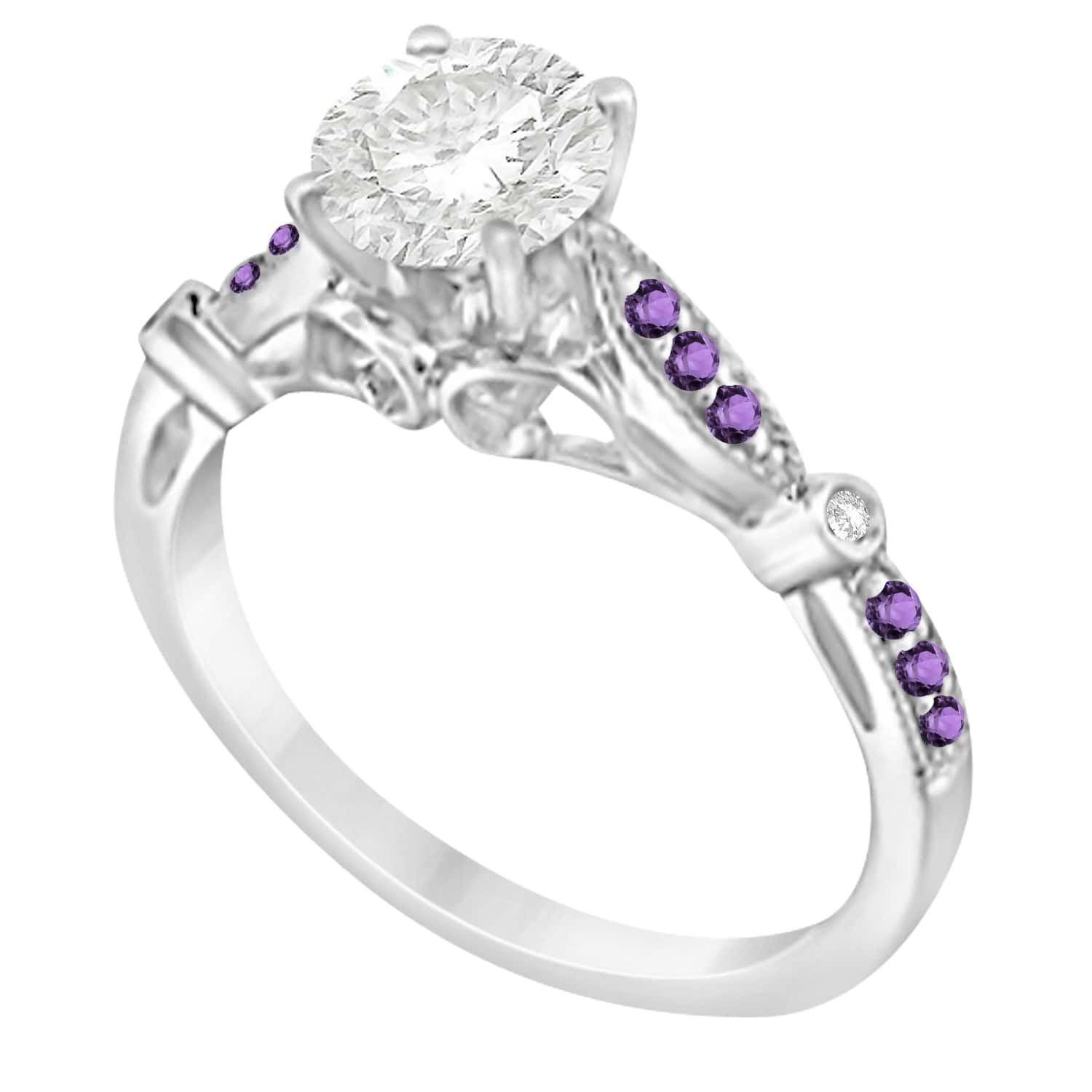 Marquise & Dot Amethyst Vintage Engagement Ring 14k White Gold 0.13ct