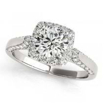 Square Halo Diamond Accented Engagement Ring 14k White Gold 1.00ct