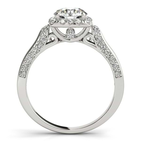 Square Halo Diamond Accented Engagement Ring 14k White Gold 1.00ct