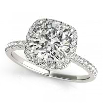 Cushion Diamond Halo Bridal Set French Pave 14k White Gold 0.84ct