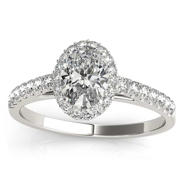 Diamond Accented Halo Oval Shaped Bridal Set 14k White Gold (0.37ct)