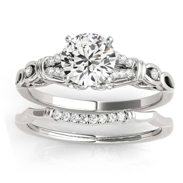 Diamond Antique Style Bridal Set Setting 14k White Gold (0.18ct)