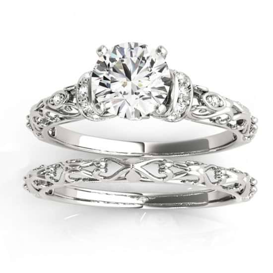 Diamond Antique Style Bridal Set Setting 14k White Gold (0.12ct)