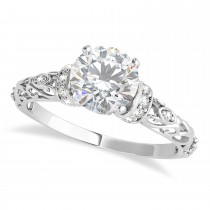 Moissanite & Diamond Antique Style Bridal Set 14k White Gold (0.87ct)