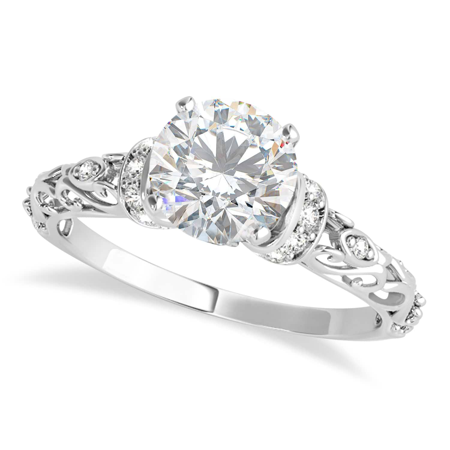 Moissanite & Diamond Antique Style Bridal Set 14k White Gold (0.87ct)