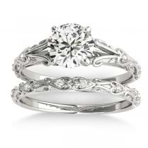 Diamond Antique Style Bridal Set 14k White Gold (0.07ct)