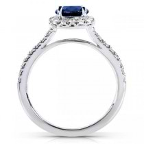 Sapphire and Cushion Diamond Halo Fashion Ring 14k White Gold (0.75ct)