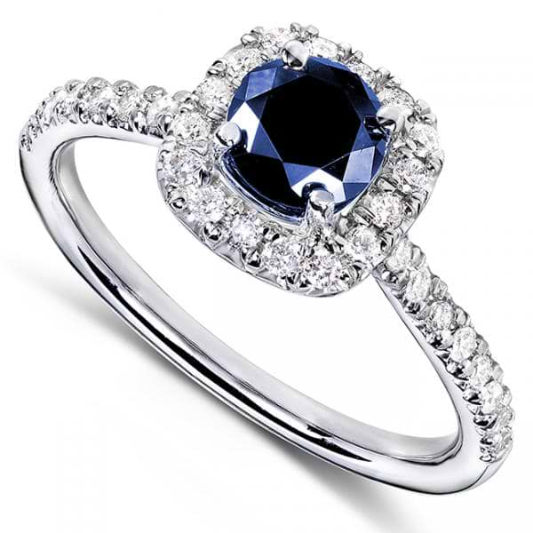 Sapphire and Cushion Diamond Halo Fashion Ring 14k White Gold (0.75ct)