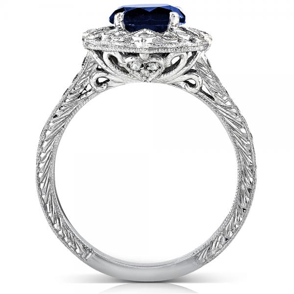 Vintage Sapphire and Diamond Cocktail Ring 14k White Gold 1.48ct