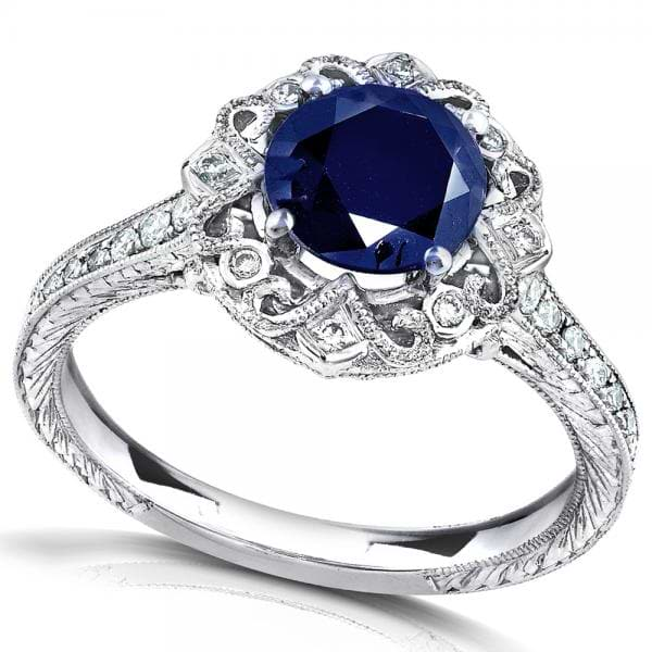 Vintage Sapphire and Diamond Cocktail Ring 14k White Gold 1.48ct