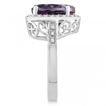 Heart Shaped Amethyst & Diamond Ring Halo 14K White Gold 5.41ct