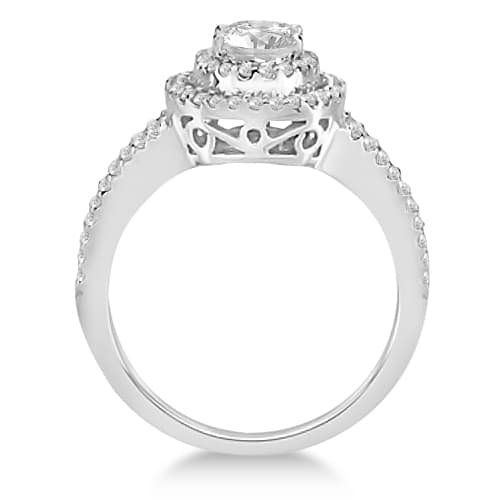 Double Halo Diamond & Moissanite Engagement Ring 14K White Gold 1.34ctw