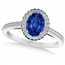 Oval Blue Sapphire Diamond Halo Engagement Ring 14k White Gold 2.00ct