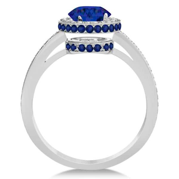 Oval Blue Sapphire Diamond Halo Engagement Ring 14k White Gold 2.00ct