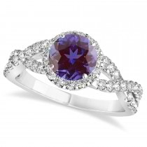 Alexandrite & Diamond Twisted Engagement Ring 14k White Gold 1.80ct