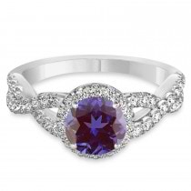 Alexandrite & Diamond Twisted Engagement Ring 14k White Gold 1.80ct