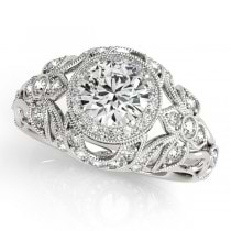 Edwardian Diamond Halo Engagement Ring Floral 14k White Gold 1.20ct