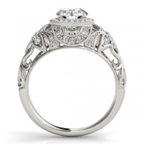 Edwardian Diamond Halo Engagement Ring Floral 14k White Gold 1.20ct