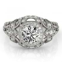 Edwardian Diamond Halo Engagement Ring Floral 14k White Gold 1.20ct