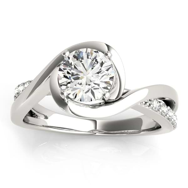 Solitaire  Bypass Diamond Engagement Ring 14k White Gold (0.13ct)