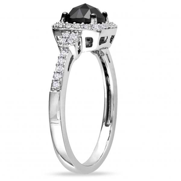 Black & White Diamond Halo Engagement Ring 14k White Gold (1.01ct)