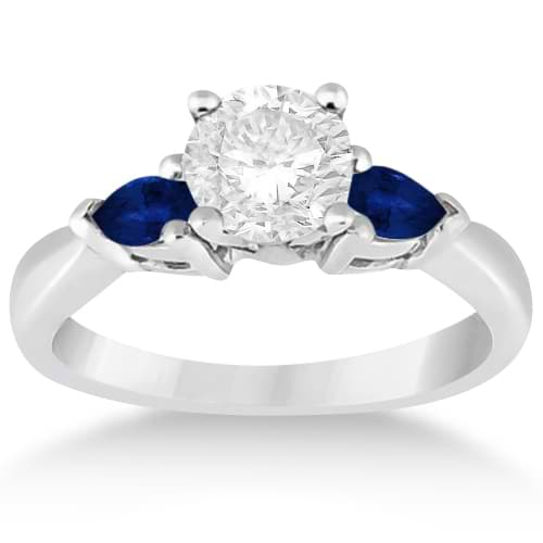 Pear Three Stone Blue Sapphire Engagement Ring 14k White Gold (0.50ct)