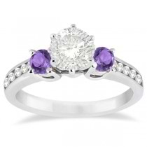 Three-Stone Amethyst & Diamond Engagement Ring 14k White Gold (0.45ct)