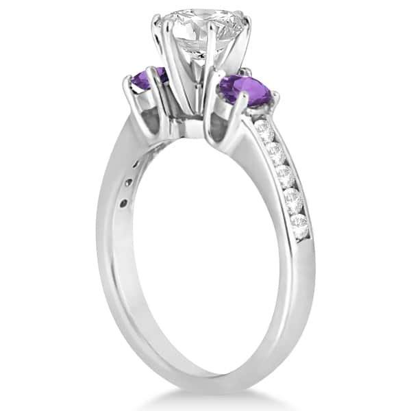 Three-Stone Amethyst & Diamond Engagement Ring 14k White Gold (0.45ct)